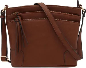FashionPuzzle Triple Zipper Pocket Medium Crossbody Bag