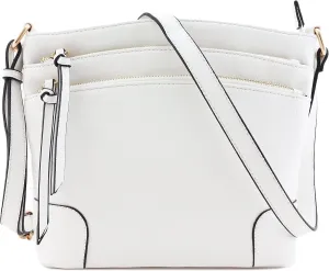 FashionPuzzle Triple Zipper Pocket Medium Crossbody Bag