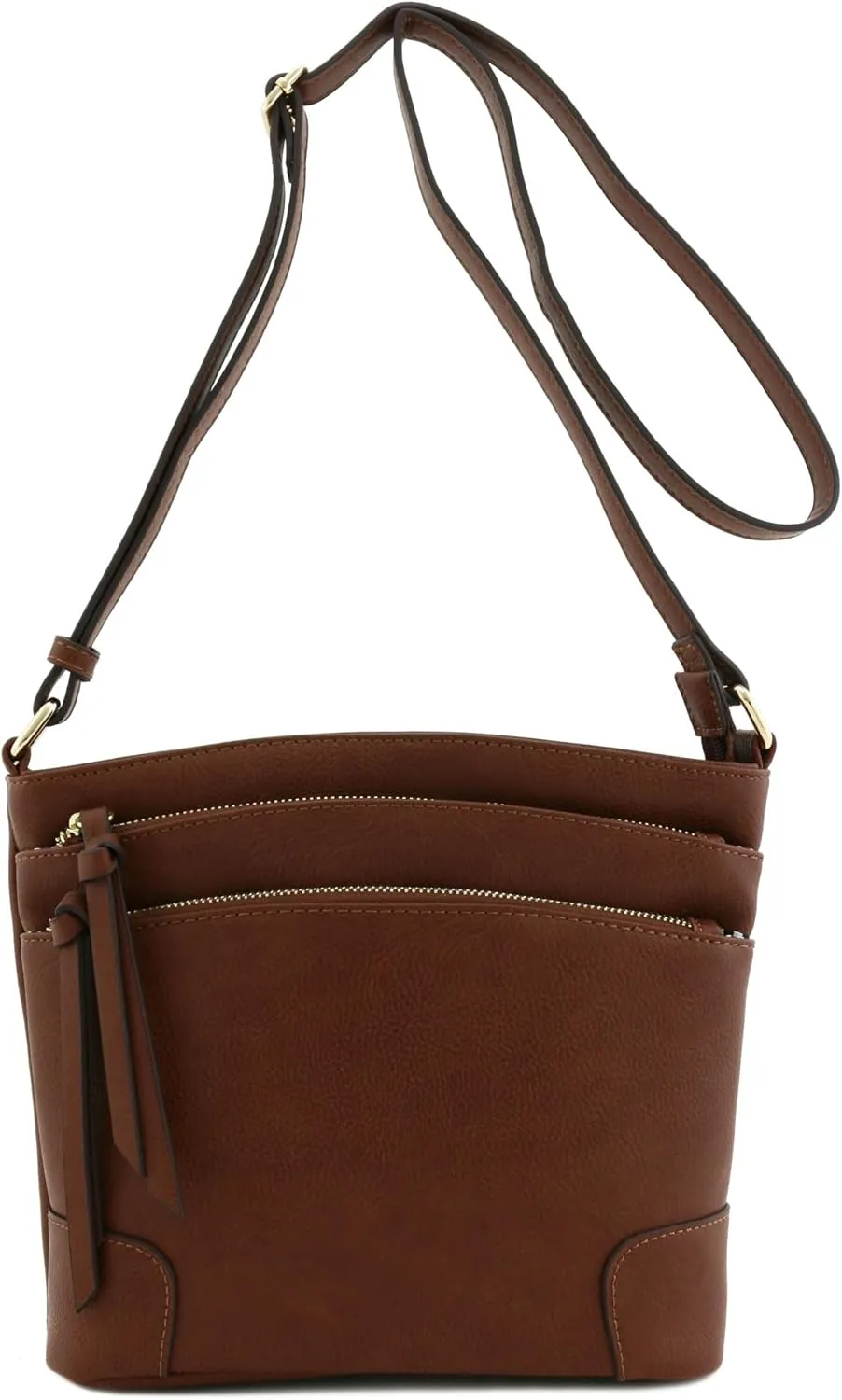 FashionPuzzle Triple Zipper Pocket Medium Crossbody Bag