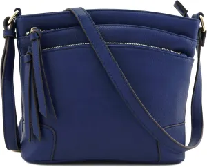 FashionPuzzle Triple Zipper Pocket Medium Crossbody Bag