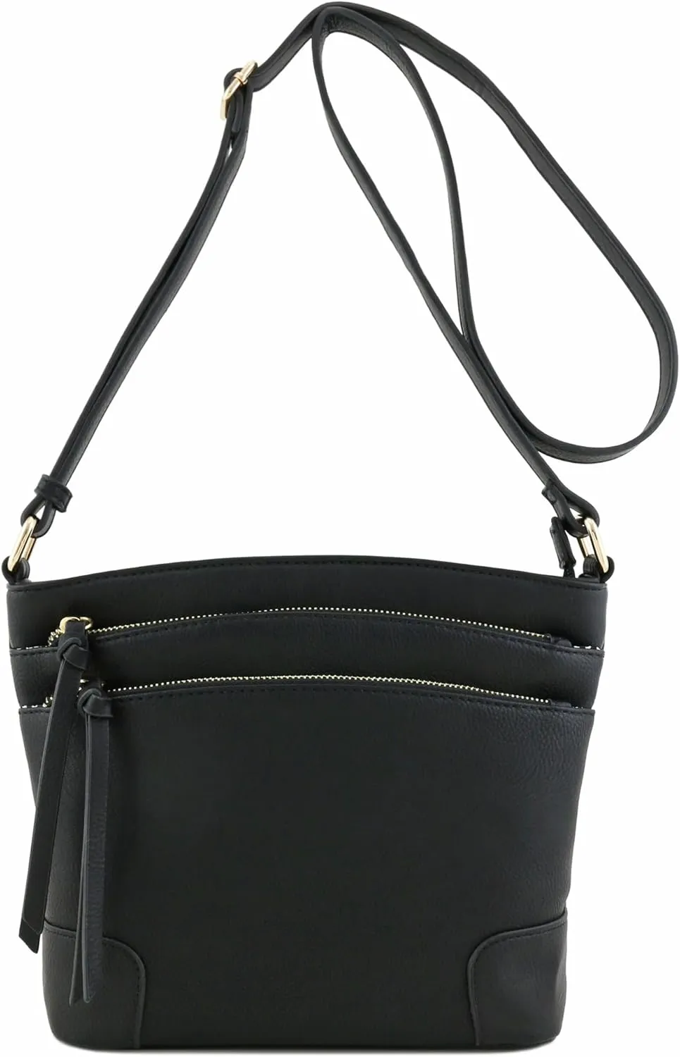 FashionPuzzle Triple Zipper Pocket Medium Crossbody Bag