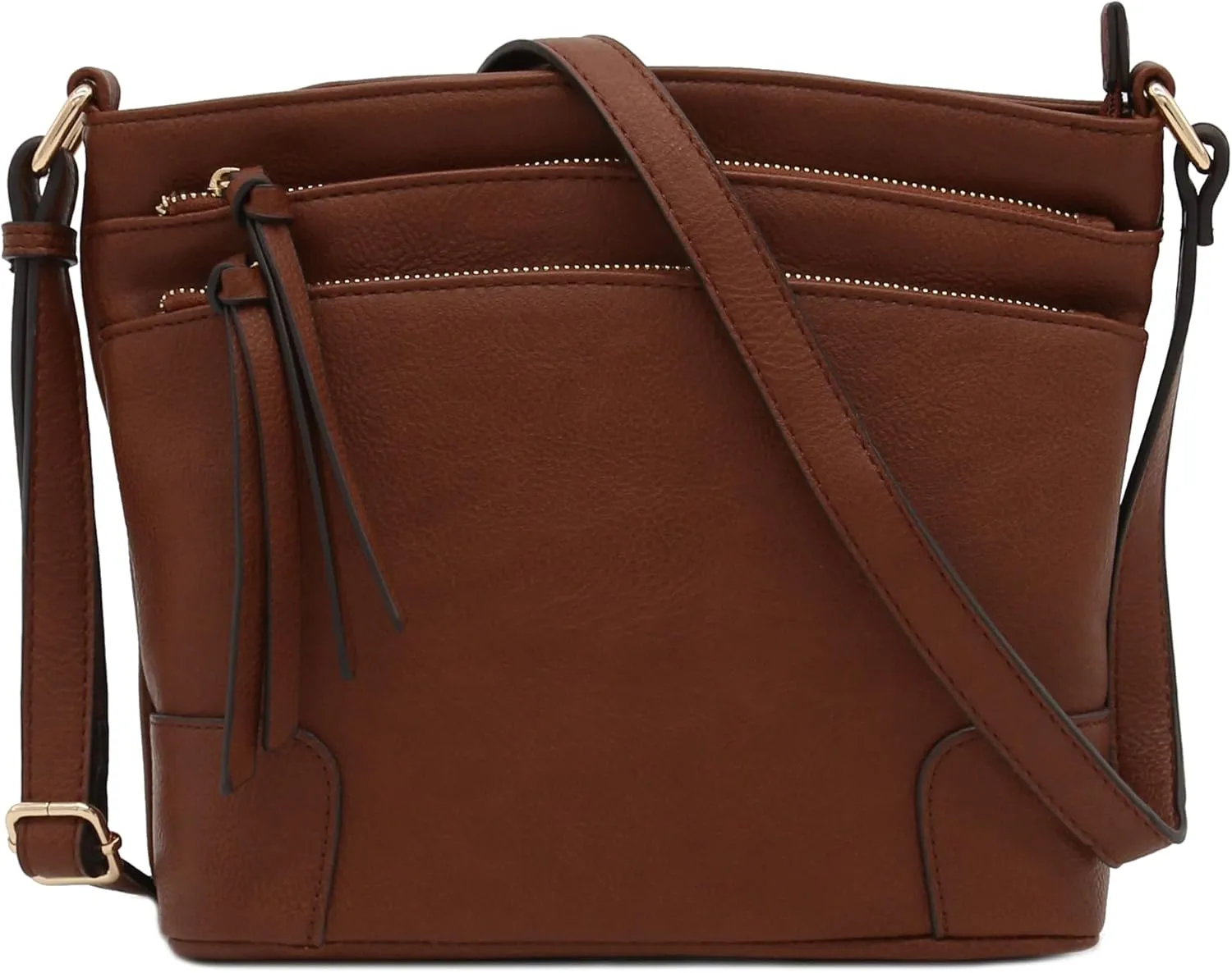 FashionPuzzle Triple Zipper Pocket Medium Crossbody Bag