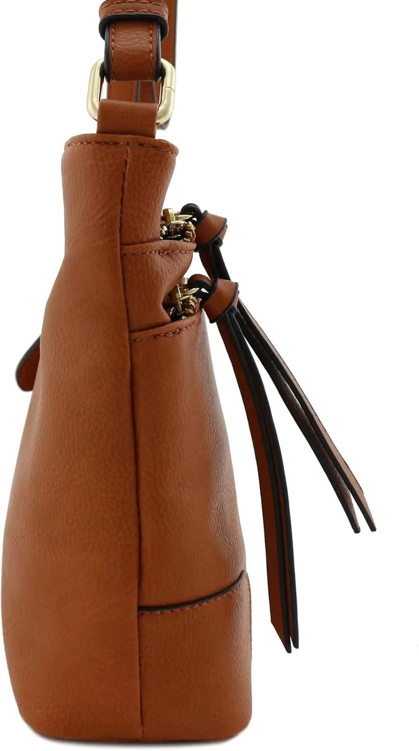 FashionPuzzle Triple Zipper Pocket Medium Crossbody Bag