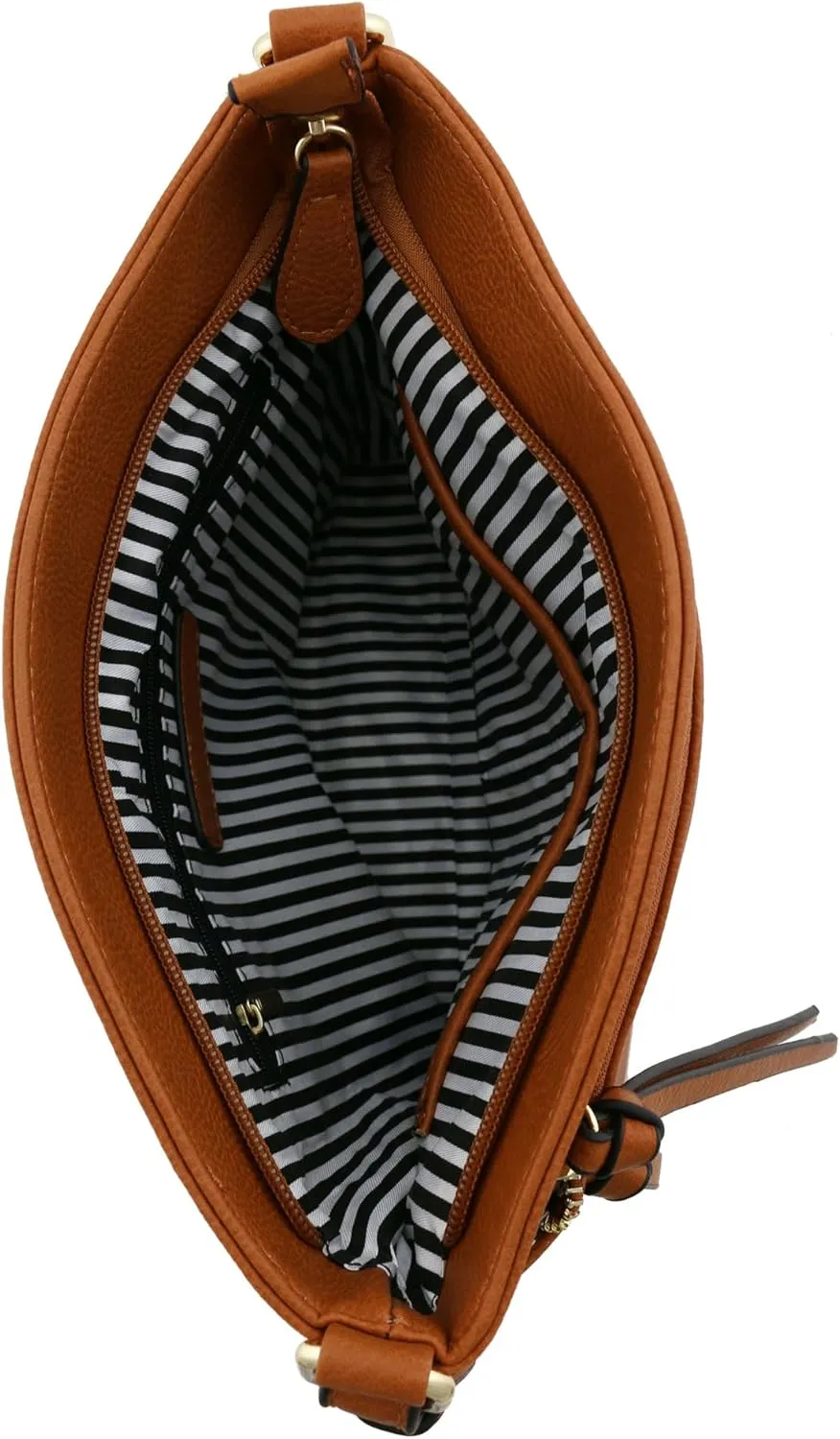 FashionPuzzle Triple Zipper Pocket Medium Crossbody Bag