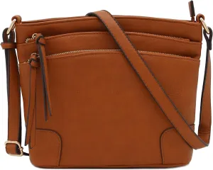 FashionPuzzle Triple Zipper Pocket Medium Crossbody Bag