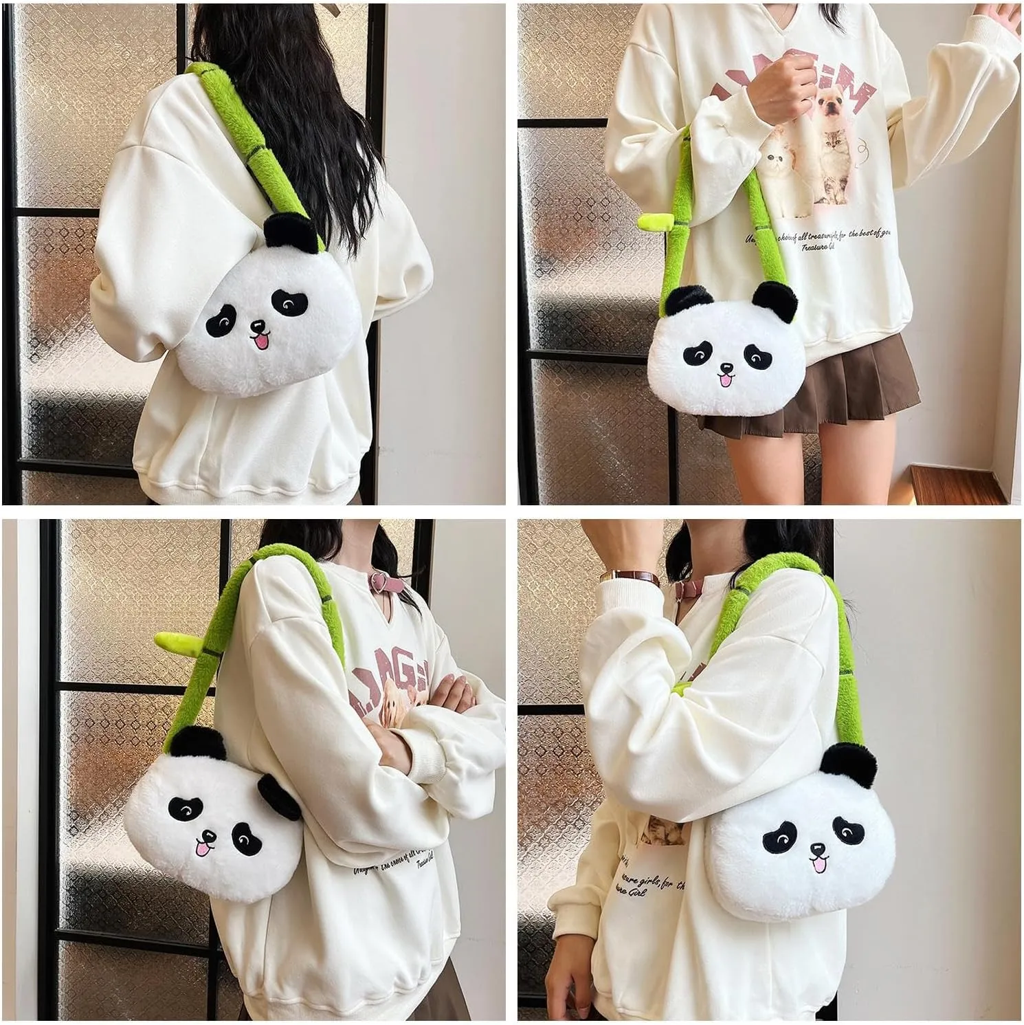 Faux Fur Panda Crossbody Purse for Women Small Fluffy Animal Shoulder Bag Plush Panda Purse Animal Stuffed Purse Cartoon Bag