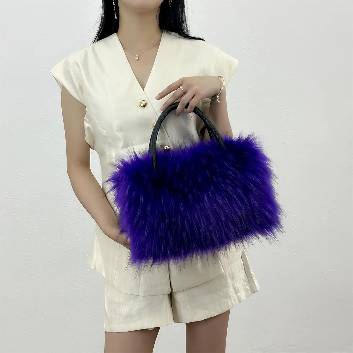 Faux Fur Tote Bag Women's Shoulder Handbags Fluffy Handbags Cute Soft Fluffy Purse Furry Bag for Shopping Working, Purple
