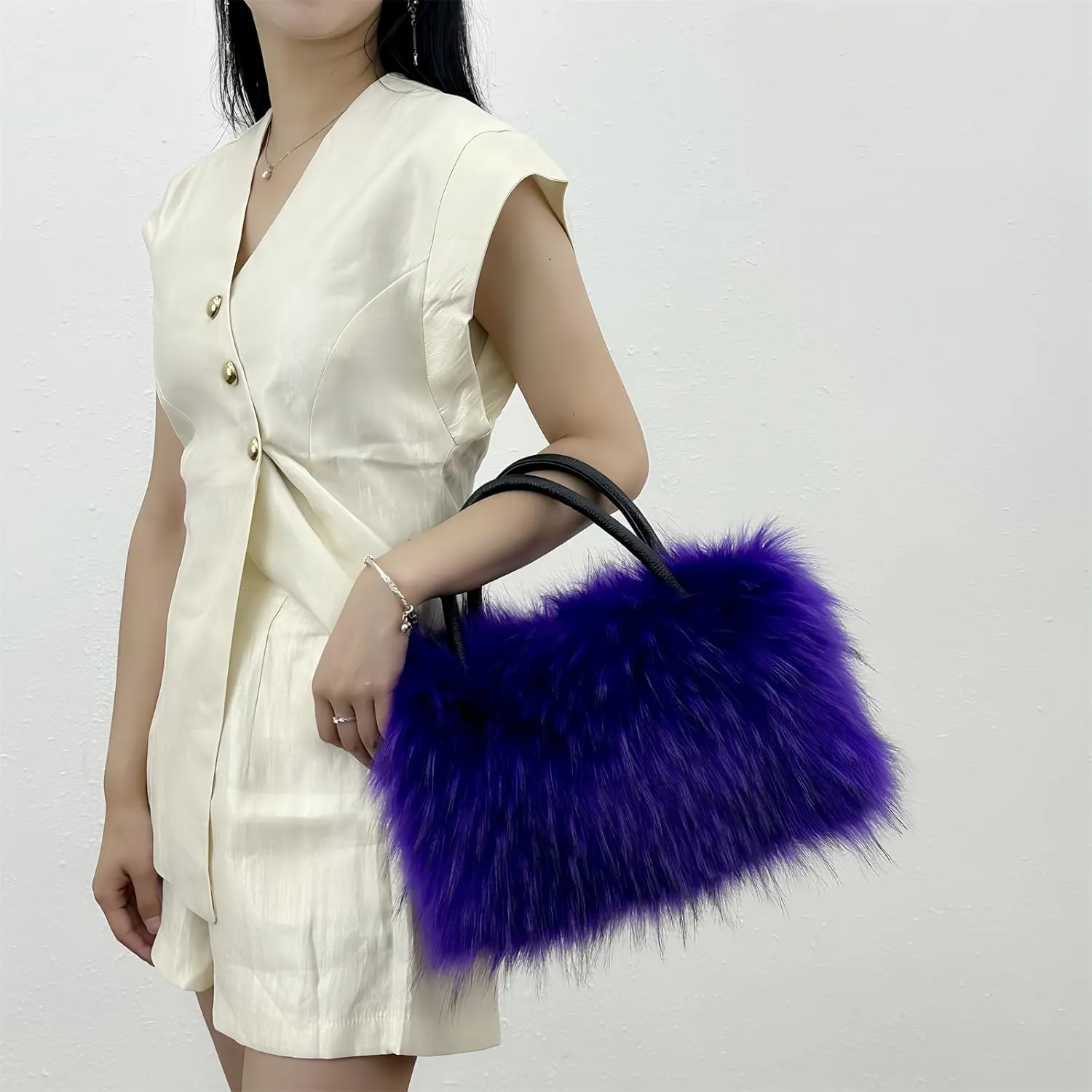 Faux Fur Tote Bag Women's Shoulder Handbags Fluffy Handbags Cute Soft Fluffy Purse Furry Bag for Shopping Working, Purple