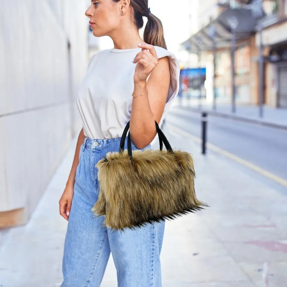 Faux Fur Tote Bag Women's Shoulder Handbags Fluffy Handbags Cute Soft Fluffy Purse Furry Bag for Shopping Working, Purple