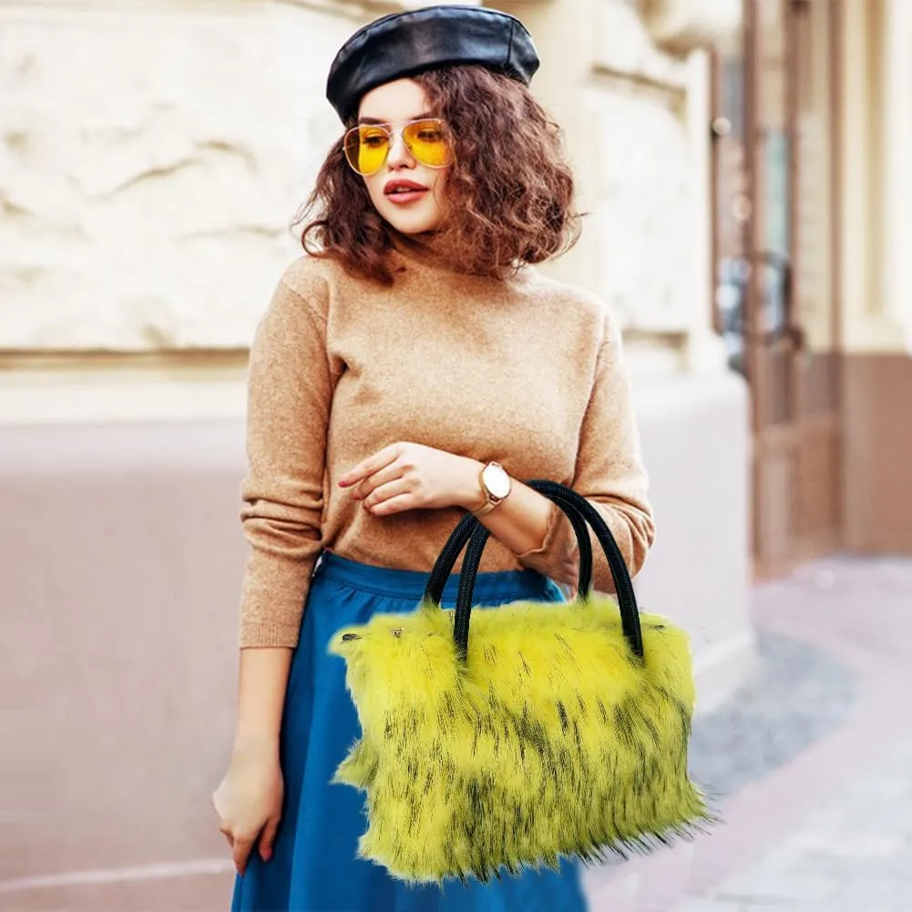 Faux Fur Tote Bag Women's Shoulder Handbags Fluffy Handbags Cute Soft Fluffy Purse Furry Bag for Shopping Working, Purple