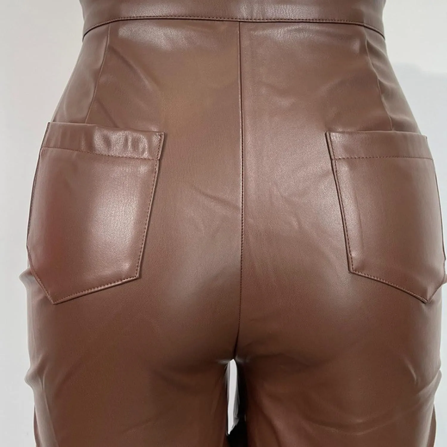 Faux Leather Flare Leg Pants Trousers High Waisted Ruched Zipper Leather Trousers PU Leather Stacked Skinny Pants