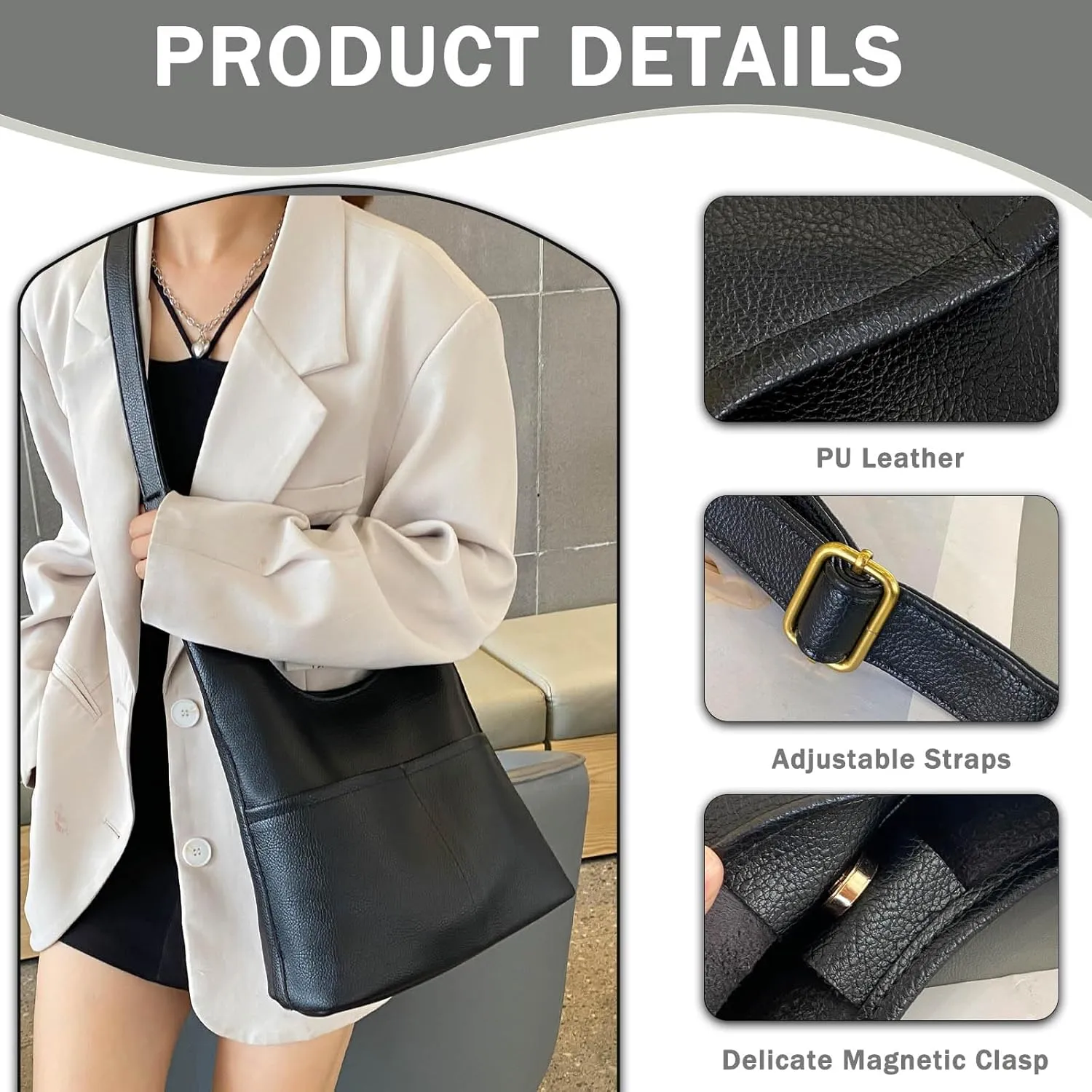 Faux Leather Hobo Bag for Women Large PU Leather Slouchy Bag with Small Purse Soft Crossbody Bags Tote Shoulder Bag