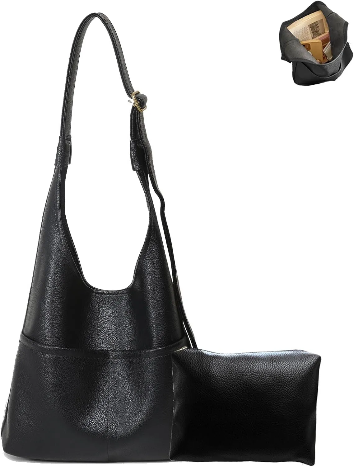 Faux Leather Hobo Bag for Women Large PU Leather Slouchy Bag with Small Purse Soft Crossbody Bags Tote Shoulder Bag
