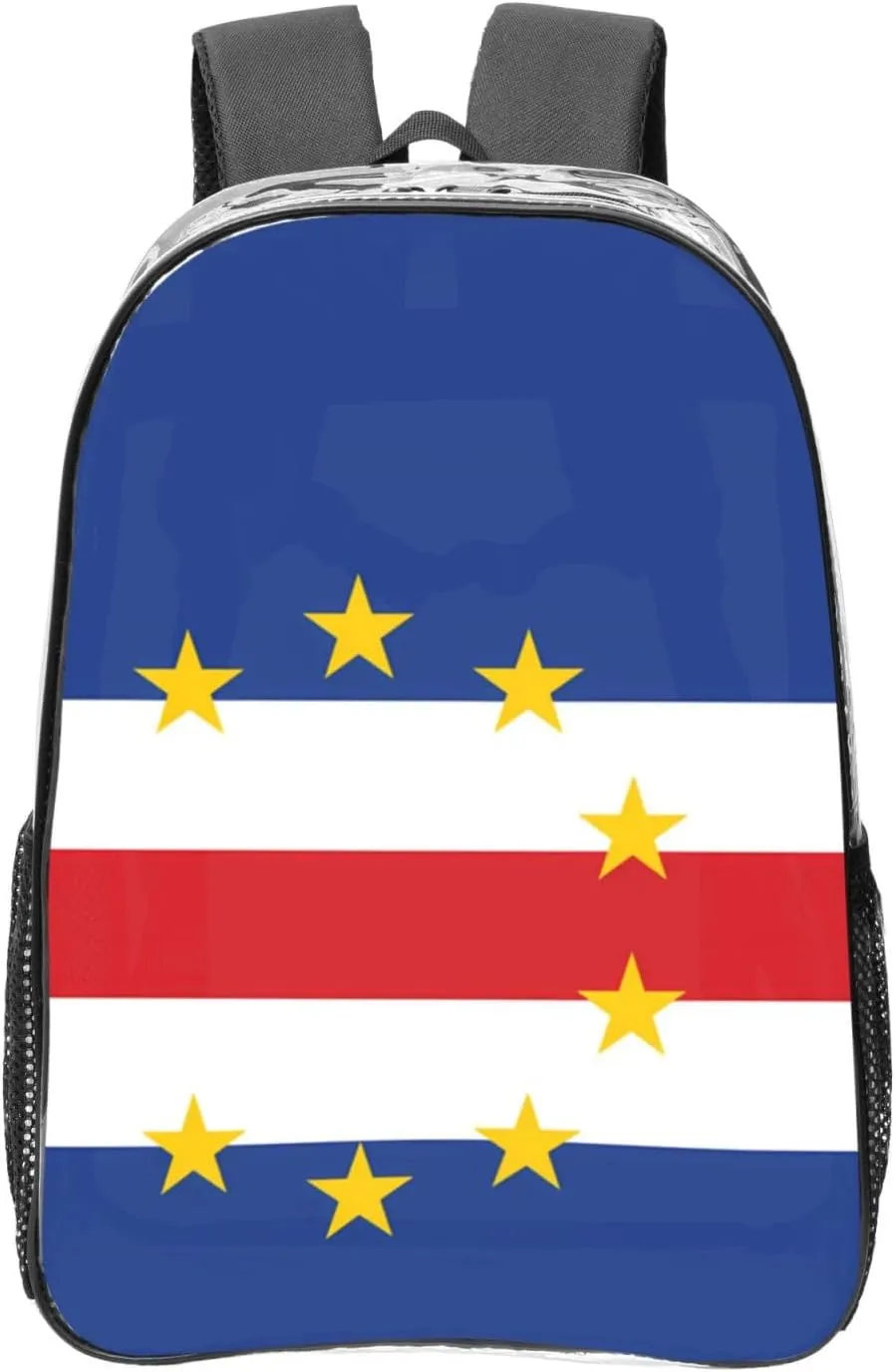 Flag Of Cape Verde Transparent Backpack-16-Inch Pvc Clear Backpack With Side Pockets,Black