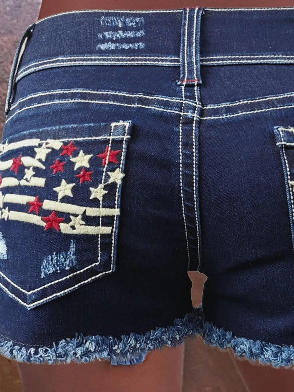 Flamingals Distressed Jean Shorts for Women High Waist American Flag Button Fly Raw Hem Denim Shorts
