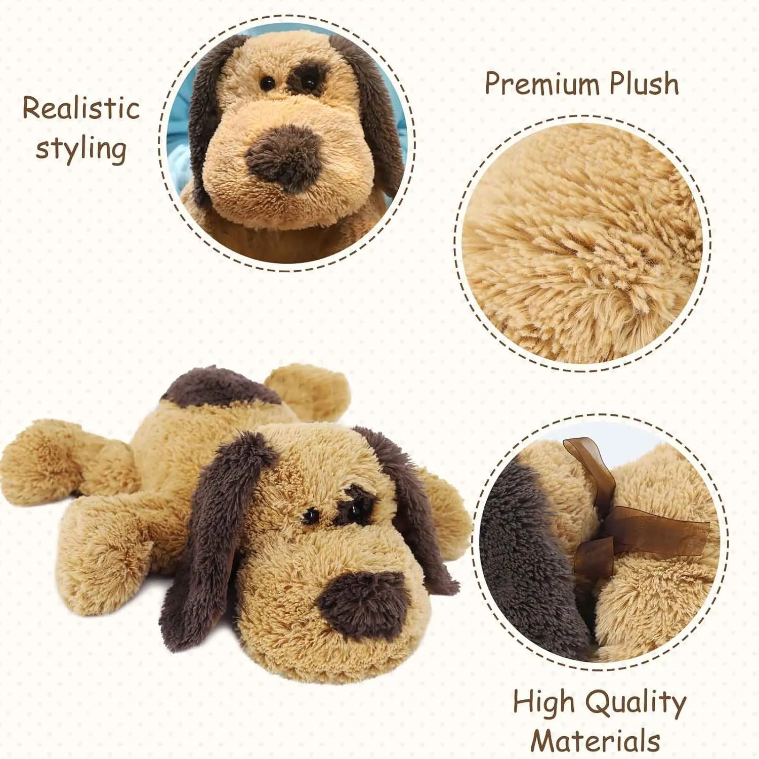 Floppy Stuffed Dog Puppy Plush Toy, Huggable Beagle Labrador Retriever Stuffed Animal Dogs for Kids Girls Boys Baby Birthday Gift, 20 inch, Brown