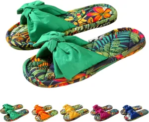 Floral Home Slippers Soft Indoor Open Toe Cotton linen Slippers Lightweight Foldable Travel Hotel Spa Slippers