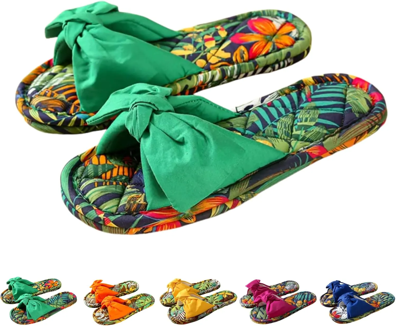 Floral Home Slippers Soft Indoor Open Toe Cotton linen Slippers Lightweight Foldable Travel Hotel Spa Slippers
