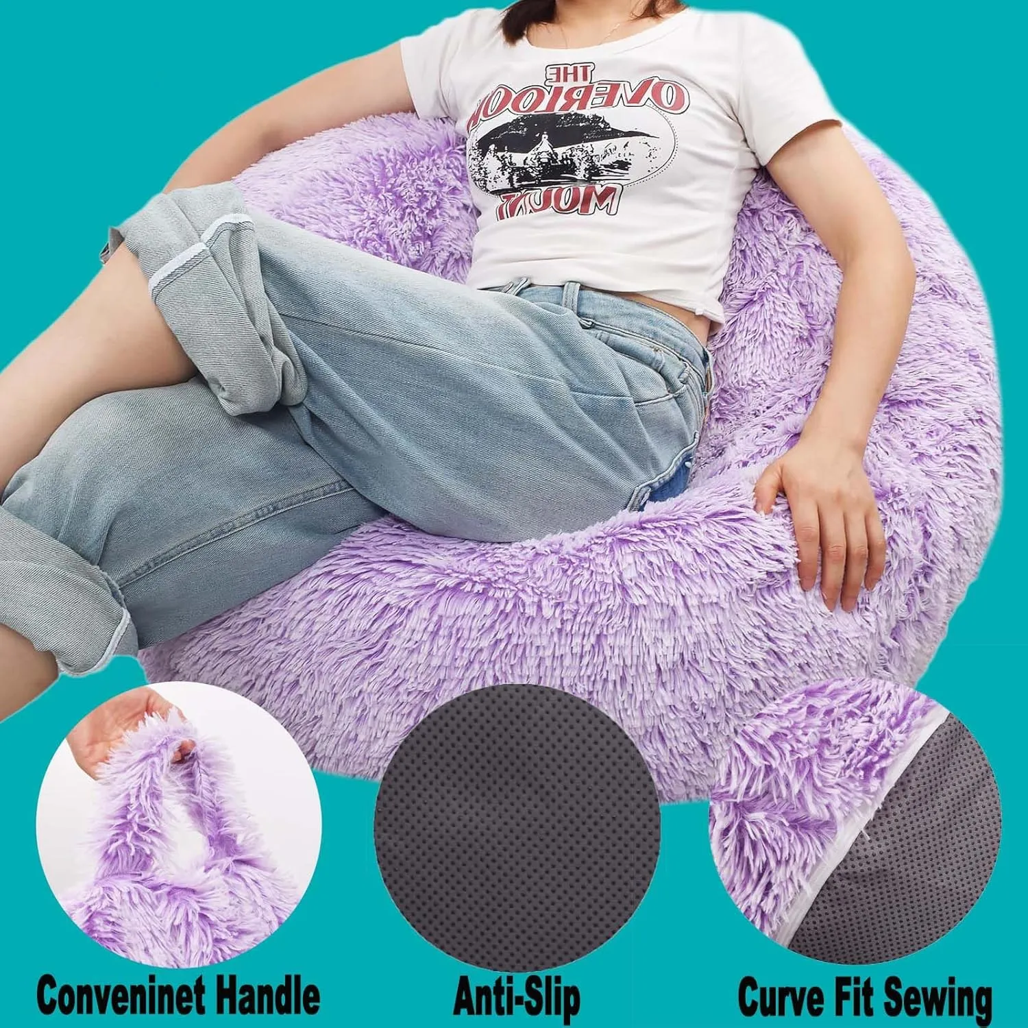 Fluffy Stuffed Animal Storage Bean Bag Chair Cover (No Filler), Faux Fur Comfy Bean Bag Cover for Organizing Plush Toys or Textile, for Adults Teens Kids Girls, Lavender