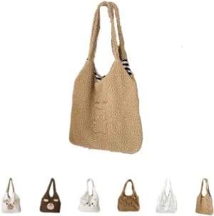 Fluffy Tote Bag Ladies Kawaii Shoulder Bag Women Furry Bears Tote Bag Plush Handbag Women Cute Crossbody Bag for Women