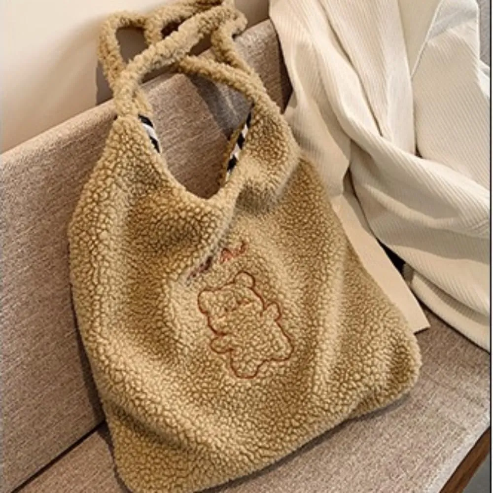 Fluffy Tote Bag Ladies Kawaii Shoulder Bag Women Furry Bears Tote Bag Plush Handbag Women Cute Crossbody Bag for Women