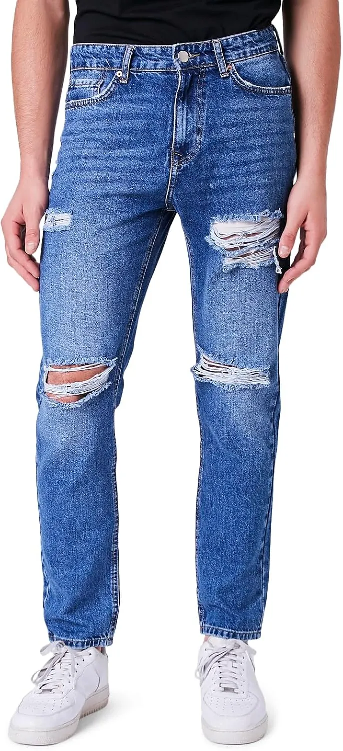 Forever 21 Men's Distressed Straight-Leg Jeans