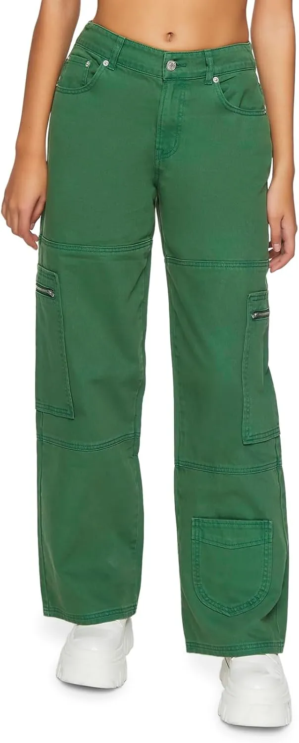 Forever 21 Women's Mid-Rise Denim Cargo Pants