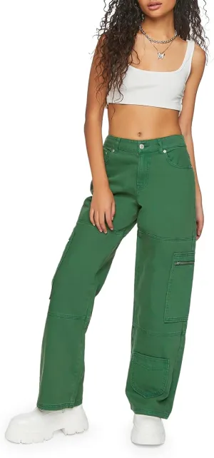 Forever 21 Women's Mid-Rise Denim Cargo Pants
