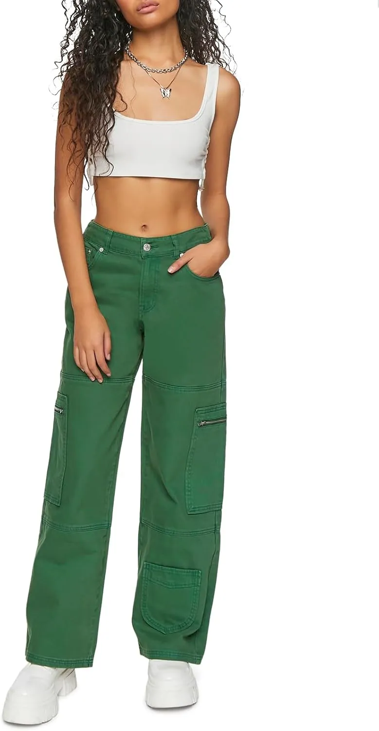 Forever 21 Women's Mid-Rise Denim Cargo Pants