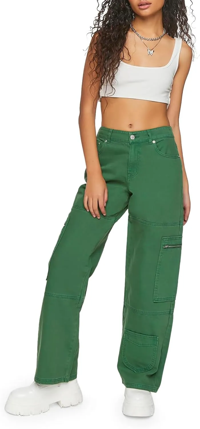 Forever 21 Women's Mid-Rise Denim Cargo Pants