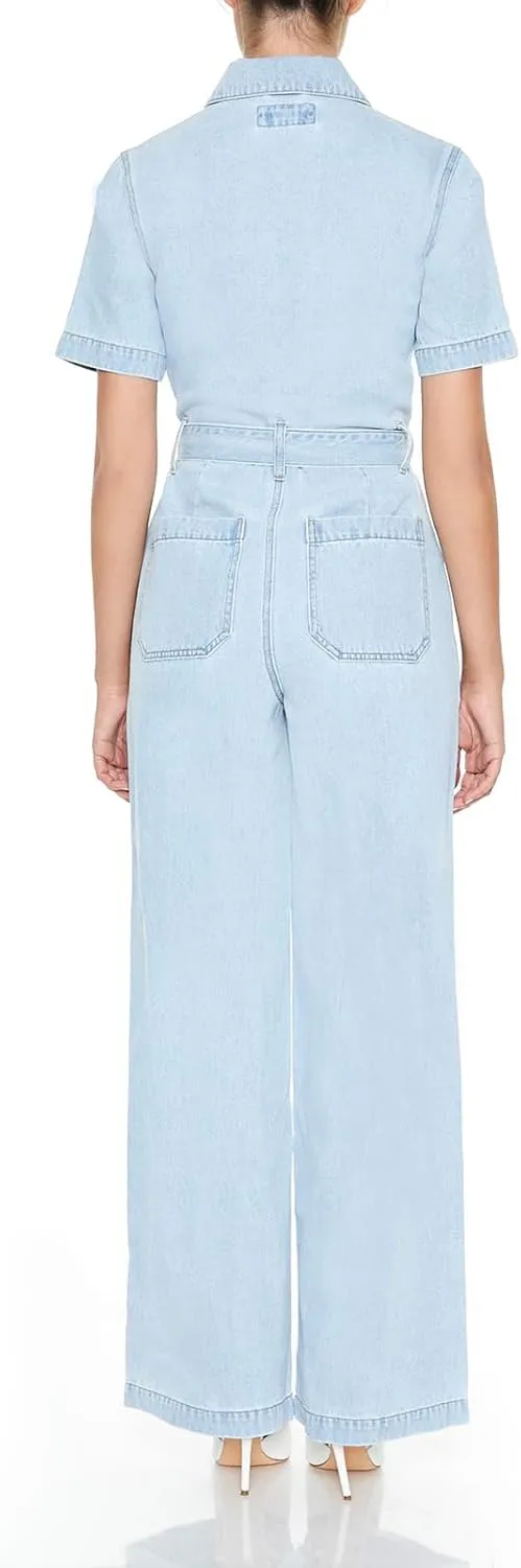 Forever 21 Women's Zip-up Tie-front Denim Jumpsuit