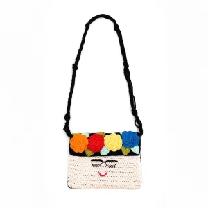 Frida Kahlo Shoulder Bag - 100% Cotton, Brazil Handcrafted Shoulder Bag, Hippie Aesthetic Bag, Women Crochet Design, Fashion Handmade Bag for Girls, Beach Bags - Multicolor