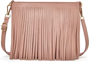 Fringe Crossbody Shoulder Bag Faux Leather Messenger Purse Western Cowgirl Tassel Handbags for Women, Pink