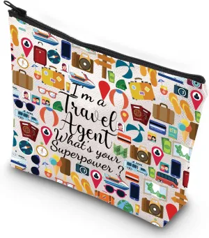 G2TUP Travel Agent Gift Thank You Travel Agent Toiletry Bag I' m a Travel Agent What's Your Superpower Zip Christmas Gifts