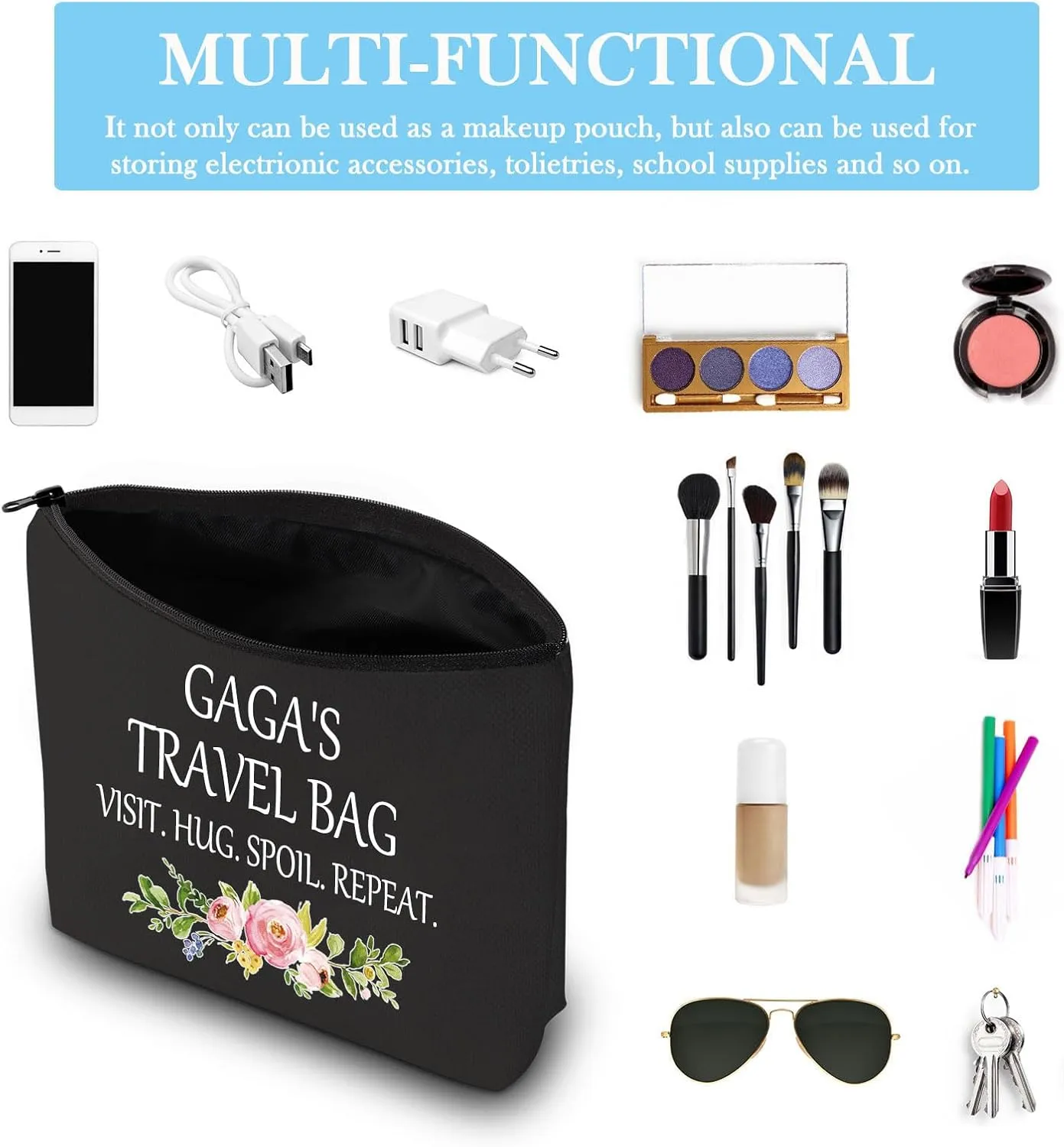 Gaga Gift Gaga Makeup Bag Gaga Appreciation Gift Grandma Toiletry Bag Travel Gift for Gaga (Gaga's Travel Black)