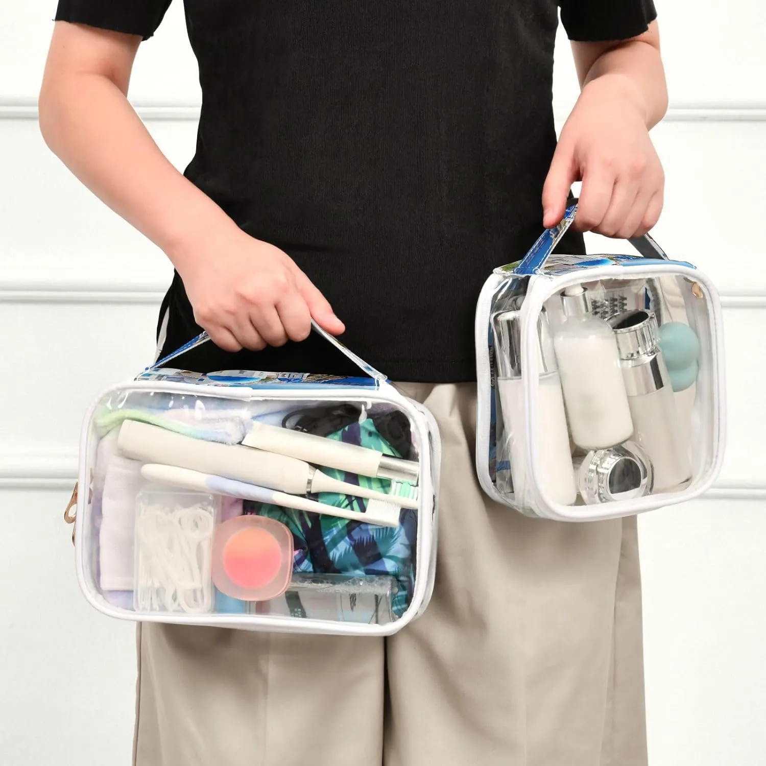 GAIGEO Buildings with a Blue Dome 2 Pack Clear Makeup Bag Set, Reusable Clear Travel Bags, Clear Plastic Toiletry Bags for Traveling