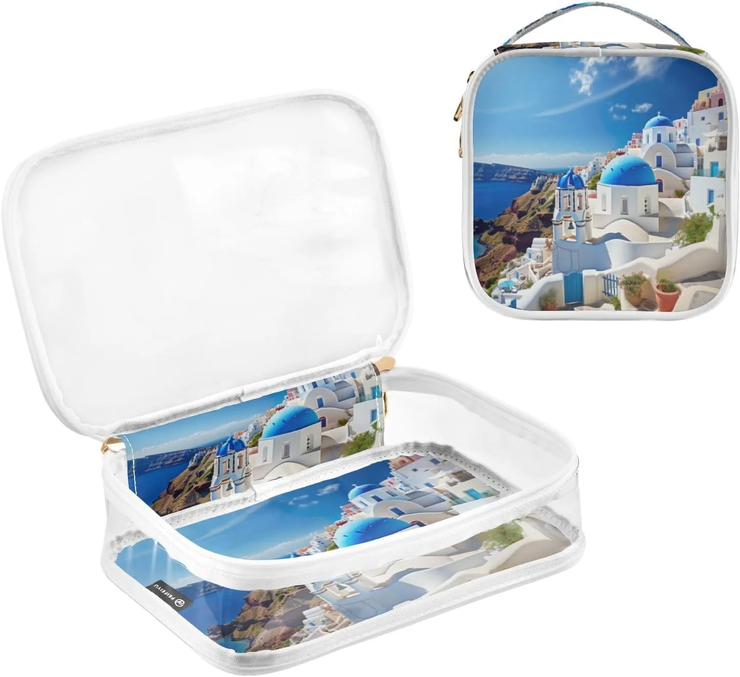 GAIGEO Buildings with a Blue Dome 2 Pack Clear Makeup Bag Set, Reusable Clear Travel Bags, Clear Plastic Toiletry Bags for Traveling