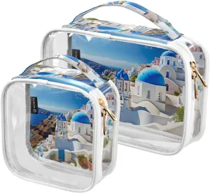 GAIGEO Buildings with a Blue Dome 2 Pack Clear Makeup Bag Set, Reusable Clear Travel Bags, Clear Plastic Toiletry Bags for Traveling