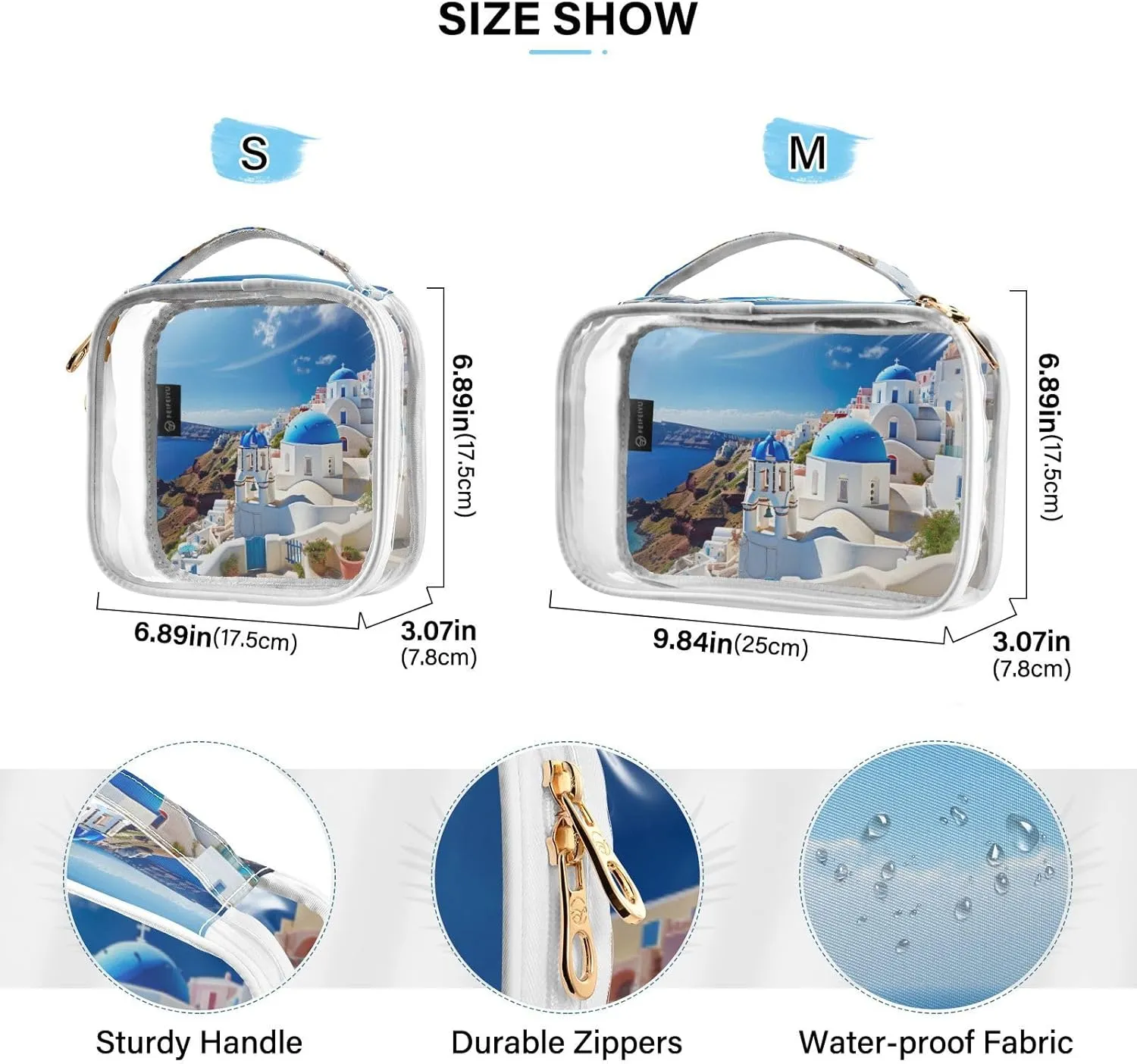 GAIGEO Buildings with a Blue Dome 2 Pack Clear Makeup Bag Set, Reusable Clear Travel Bags, Clear Plastic Toiletry Bags for Traveling