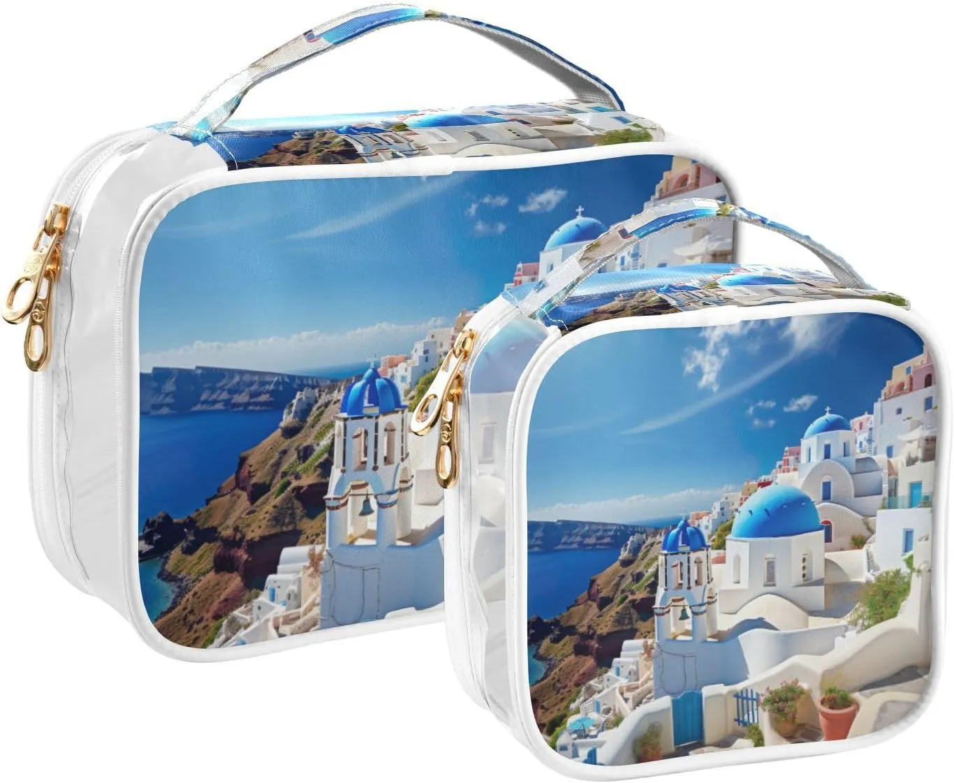 GAIGEO Buildings with a Blue Dome 2 Pack Clear Makeup Bag Set, Reusable Clear Travel Bags, Clear Plastic Toiletry Bags for Traveling