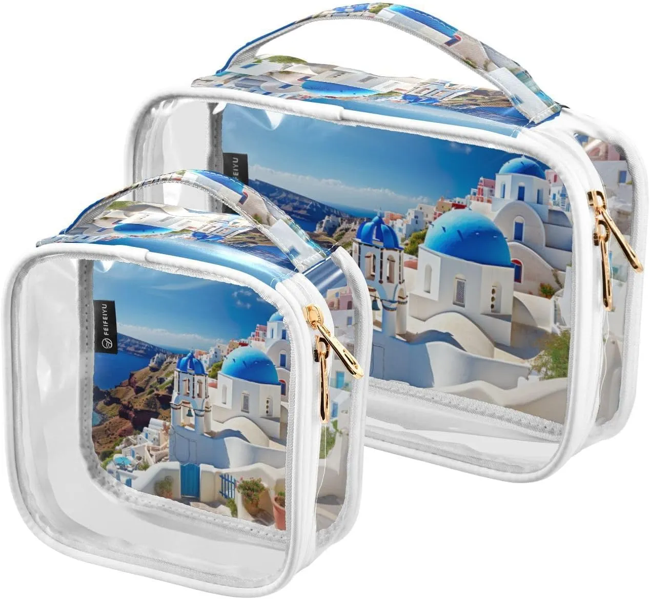 GAIGEO Buildings with a Blue Dome 2 Pack Clear Makeup Bag Set, Reusable Clear Travel Bags, Clear Plastic Toiletry Bags for Traveling