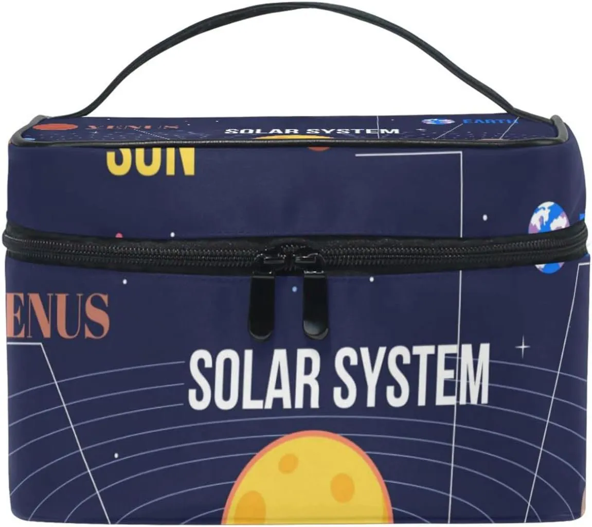 Galaxy Space Seamless Colorful Planets Stars Comets on Black Beauty Cosmetic with Zipper Brush Portable Storage Bag, Fashion printing Toiletry, Durable Travel Organizer Tote Unisex Gifts