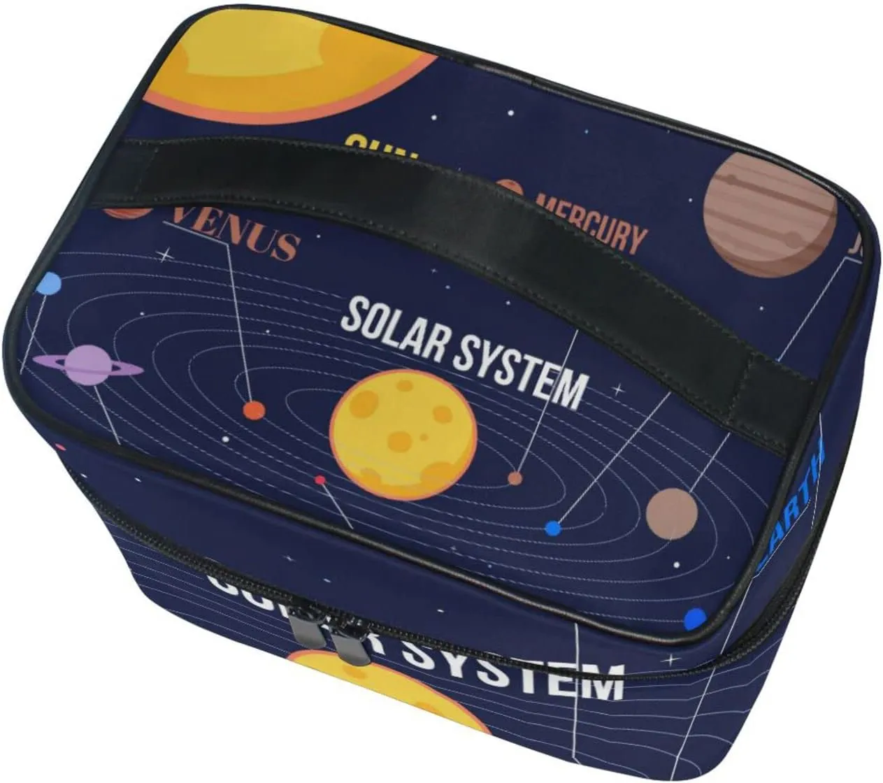 Galaxy Space Seamless Colorful Planets Stars Comets on Black Beauty Cosmetic with Zipper Brush Portable Storage Bag, Fashion printing Toiletry, Durable Travel Organizer Tote Unisex Gifts