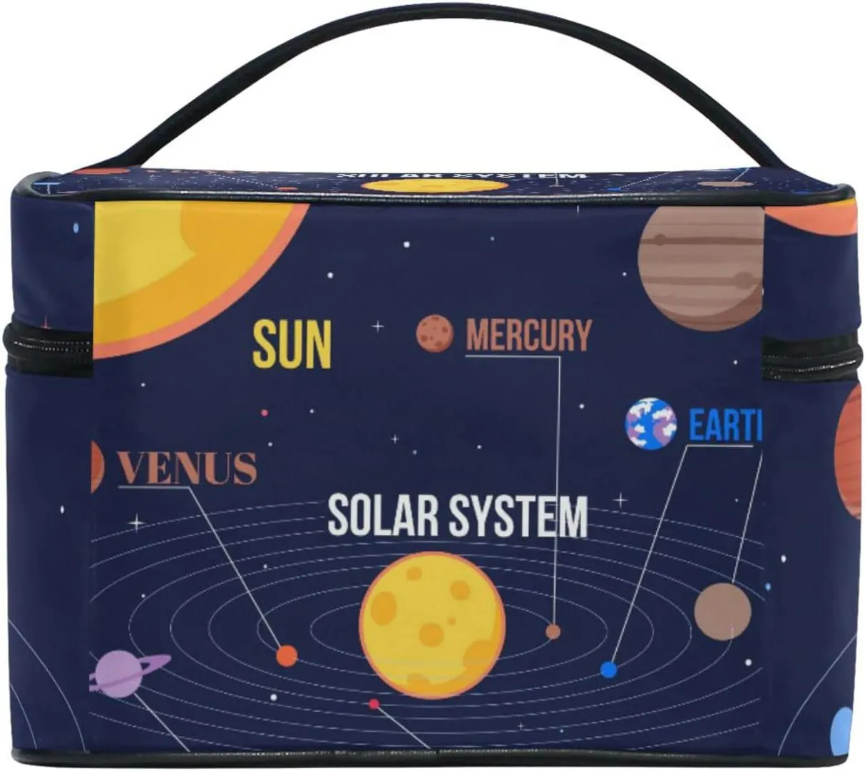 Galaxy Space Seamless Colorful Planets Stars Comets on Black Beauty Cosmetic with Zipper Brush Portable Storage Bag, Fashion printing Toiletry, Durable Travel Organizer Tote Unisex Gifts