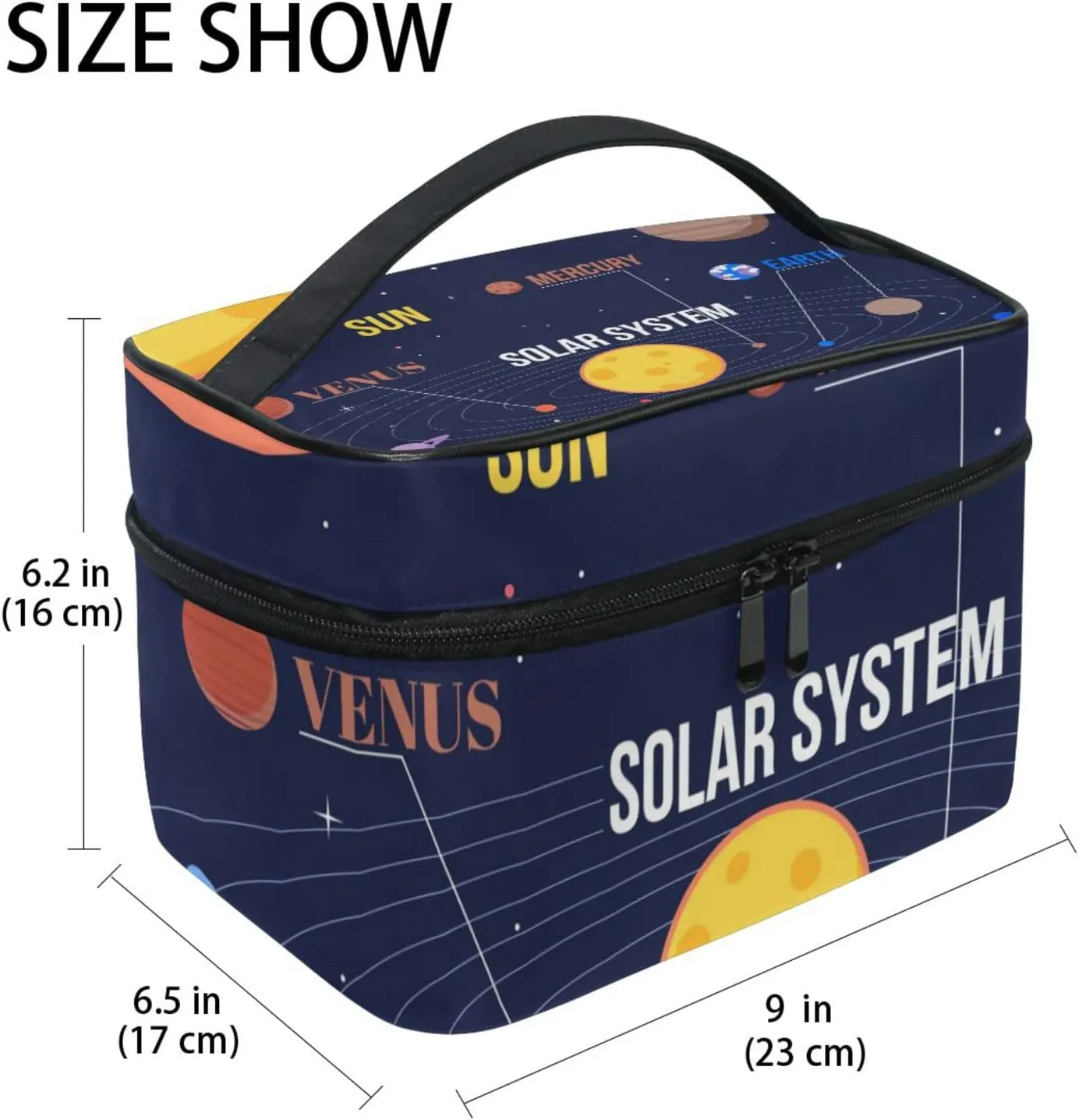 Galaxy Space Seamless Colorful Planets Stars Comets on Black Beauty Cosmetic with Zipper Brush Portable Storage Bag, Fashion printing Toiletry, Durable Travel Organizer Tote Unisex Gifts