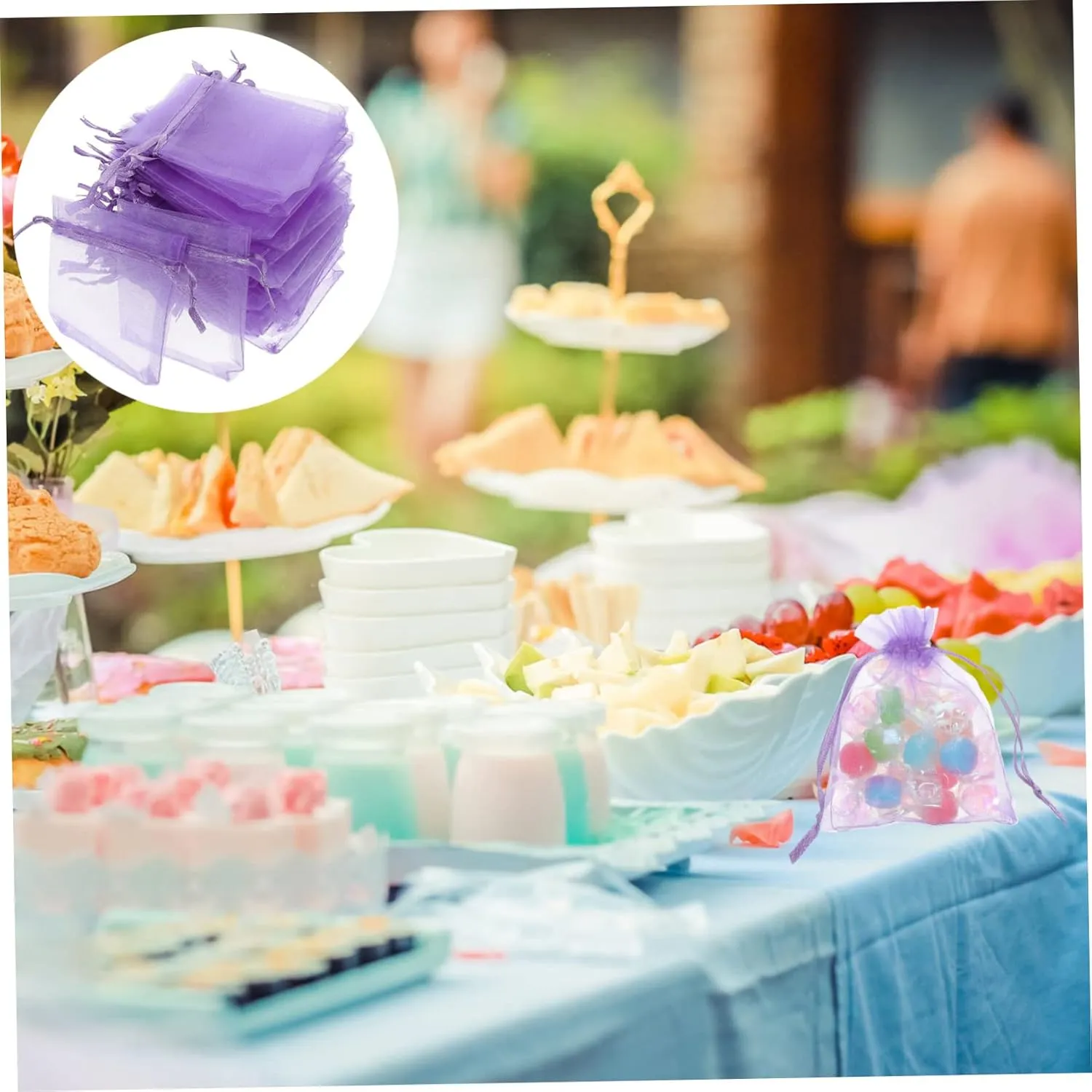 Generic 50pcs Organza Gift Bag Jewelry Wrapping Bags Cookie Bags Clear Packaging Bags Small Halloween Mesh Party Decoration Mini Presents Bags Mesh Bags Gifts Bag Gauze Bag Candy Purple