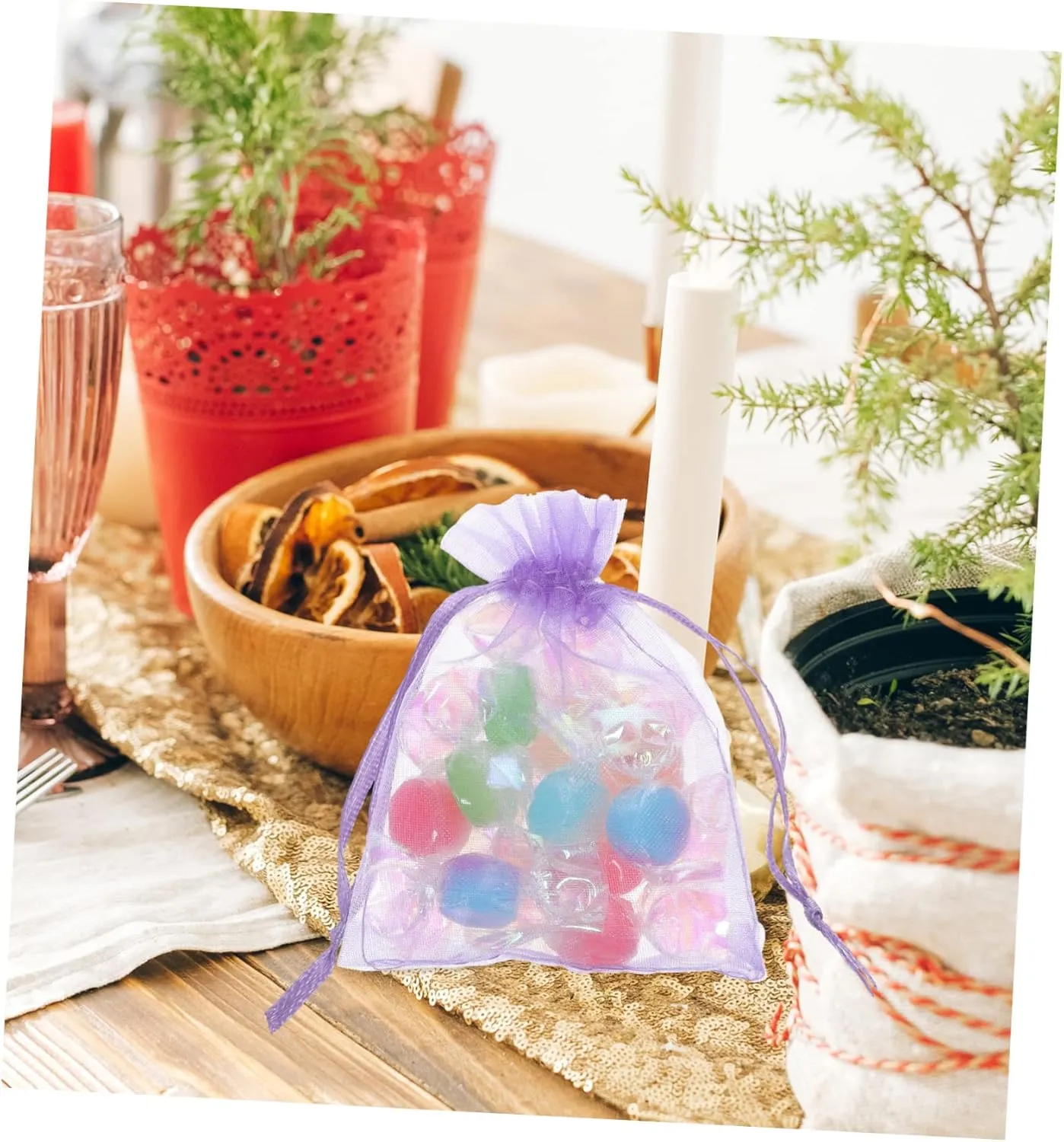 Generic 50pcs Organza Gift Bag Jewelry Wrapping Bags Cookie Bags Clear Packaging Bags Small Halloween Mesh Party Decoration Mini Presents Bags Mesh Bags Gifts Bag Gauze Bag Candy Purple