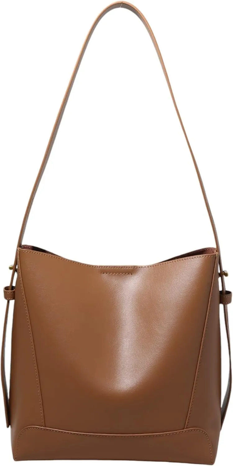 Genuine Leather Bucket Shoulder Tote Bag for Women