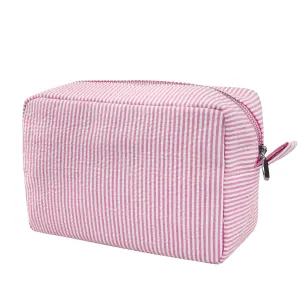 GFU Cosmetic Bag for Women, Large Makeup Bag, Travel Toiletry Stripe Cosmetic Bag, Seersucker Women Aesthetic Organizer Storage Pouch, Girls Handbags Purses (Pink)