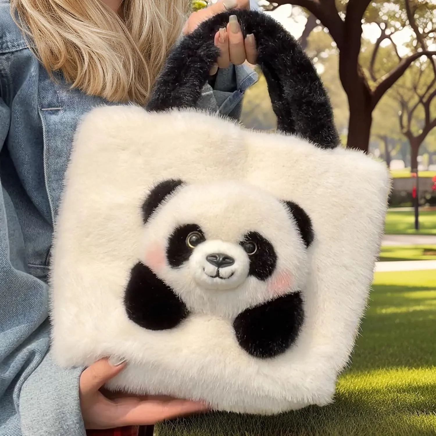 Girls' Animal Plush Handbag Small Size Crossbody Bag Cute Panda Doll Furry Purse